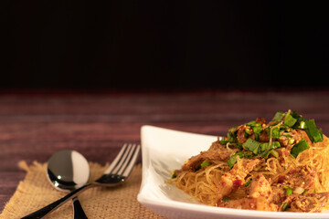 Vermicelli Salad with Grilled pork on black background