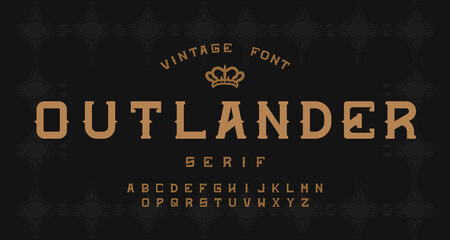 Vintage decorative alphabet serif font - 370374322