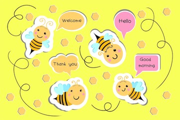 Honeycombs and honey, yellow banner pattern. Vector, congratulation, invitation design element