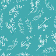 Christmas tree twig seamless pattern. Blue and white colors.Winter collection. Vector hand drawn illustration.