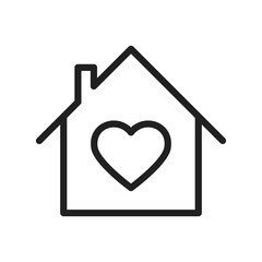 Heart in home vector line style icon illustration. Concept of family love and care in a house designed for a residential logo or corona covid19 safety sign 