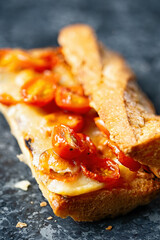 rustic red cherry tomato and cheese sandwich