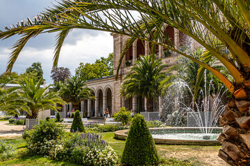 The Kurhaus garden in picturesque spa town in Bavaria on the banks of the river Saale - Bad Kissingen, Germany