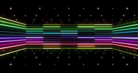 Neon Tube illumination Colorful line Ring Space abstract 3D illustration background.