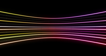Neon Tube illumination Colorful line Ring Space abstract 3D illustration background.