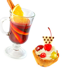 Mulled wine and shortcake isolated on white background.