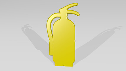 fire extinguisher stand with shadow. 3D illustration of metallic sculpture over a white background with mild texture. abstract and black