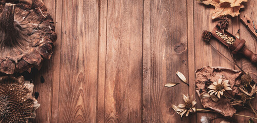 Dried Flowers on a wooden background Autumn Still Life