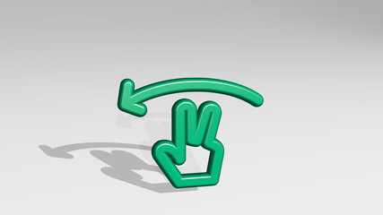 GESTURE TWO FINGERS SWIPE LEFT made by 3D illustration of a shiny metallic sculpture with the shadow on light background. hand and business