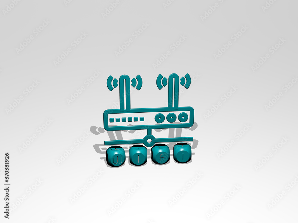 Fototapete 3d illustration of wifi graphics and text made by metallic dice letters for the related meanings of 