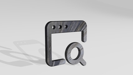 app window search made by 3D illustration of a shiny metallic sculpture casting shadow on light background. icon and design