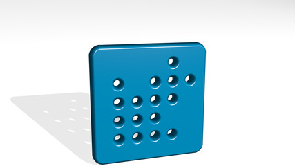 ARROW DOT CORNER DOWN LEFT stand with shadow. 3D illustration of metallic sculpture over a white background with mild texture. icon and design