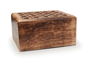 Wooden chest isolated on white.