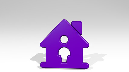 HOUSE USER from a perspective with the shadow. A thick sculpture made of metallic materials of 3D rendering. building and architecture