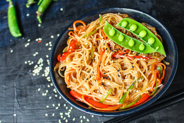 rice noodles with vegetables cellophane pasta natural product
ingredient second course food background top view copy space for text organic eating healthy