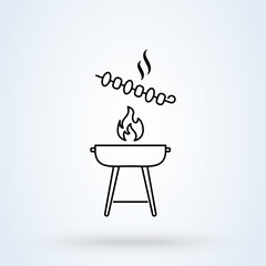 BBQ with Skewer outline icon. linear style sign for mobile concept and web design. Shish kebab and barbecue simple line icon. Symbol, logo illustration. Simple modern icon design illustration.
