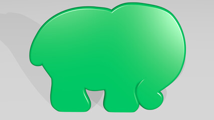 baby elephant made by 3D illustration of a shiny metallic sculpture with the shadow on light background. cute and child