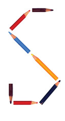 EXTRA LETTER S isolated on a white background – part of an according here available alphabet set compiled of photographs of used color pencils