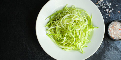 zucchini spaghetti salad vegetable snack natural product
ingredient food background top view copy space for text organic eating healthy keto or paleo diet raw