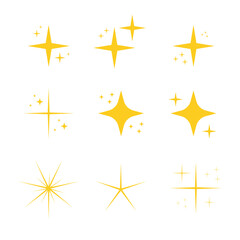 Set of yellow sparkles with star beam effect