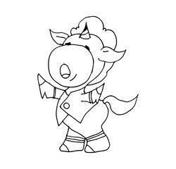 Coloring book for kids - baby unicorn sings. Black and white cute cartoon unicorns. Vector illustration.