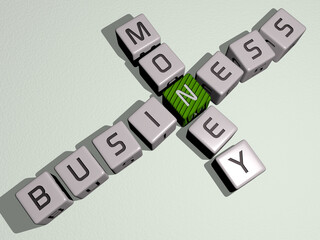 BUSINESS MONEY combined by dice letters and color crossing for the related meanings of the concept. illustration and background