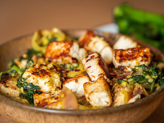 Saag Paneer served in a bowl.