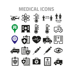 Medical icons set on white background.