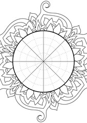 Wheel of Life. Life balance wheel radial diagram. Psychology and coaching tool for self development. Personal purposes chart with elegant zendoodle design