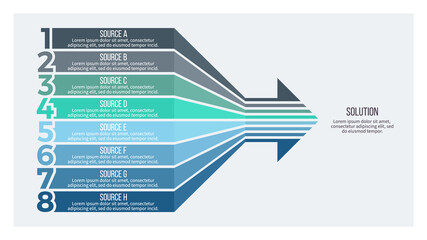 Business infographics. Timeline with 8 steps, options, circles. Vector template.