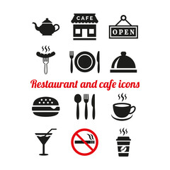 Restaurant and cafe icons set on white background.