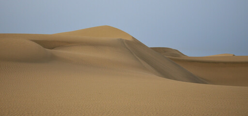 Fototapeta na wymiar Sand dunes shaped by the wind, coast of Maspalomas, Canary Islands