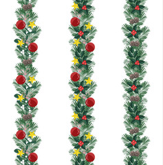 Fototapeta na wymiar Christmas decorative branches with ornaments