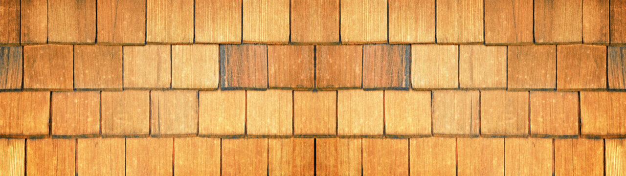 old brown rustic light bright wooden shingles texture - wood background panorama banner long