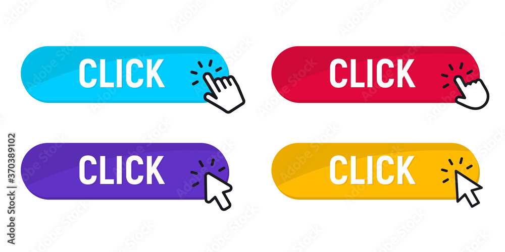 Leinwandbilder click here button with click cursor. set for button website design. click button. modern action butt