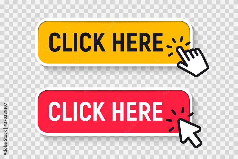 Leinwandbilder click here button with click cursor. set for button website design. click button. modern action butt