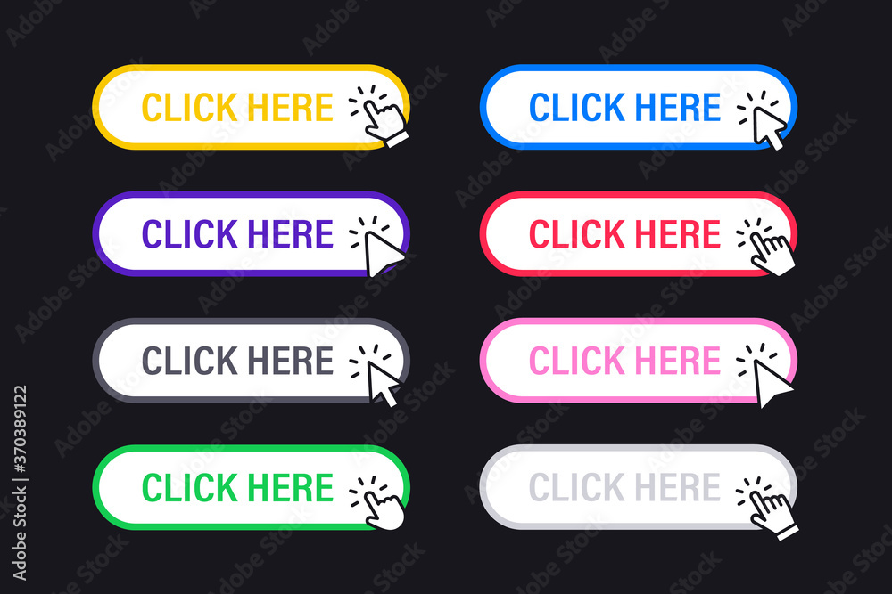Leinwandbilder click here button with click cursor. set for button website design. click button. modern action butt
