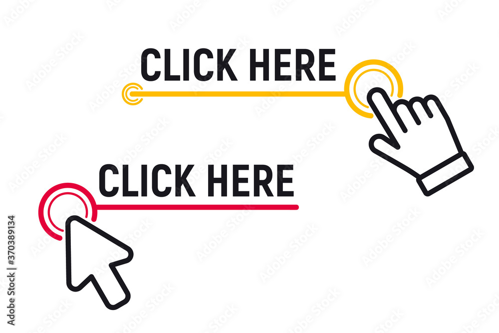 Leinwandbilder click here button with click cursor. set for button website design. click button. modern action butt