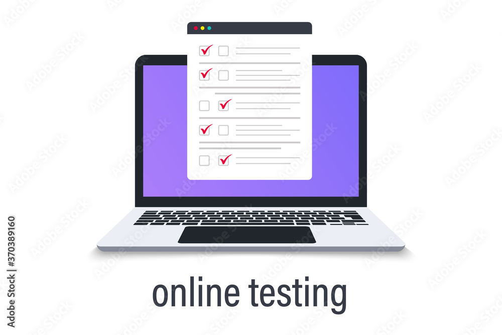 Leinwandbilder laptop with window online testing form. online exam. computer with online form survey. knowledge tes