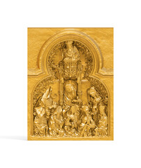 A collection of sculptures created in gold on a white background for your design ideas. 3D render of objects that you can style.