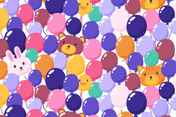 Thousand of Colorful Balloons and Animal Face Balloons Pattern, vector, Illustration,