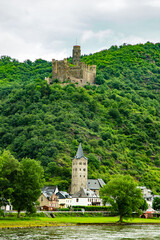 Sankt Goar, Germany;  Burg Maus Castle along the Rhine river near Sankt Goar
