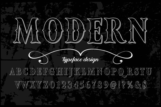 vintage font, alphabet vector, typeface design, white and black style background