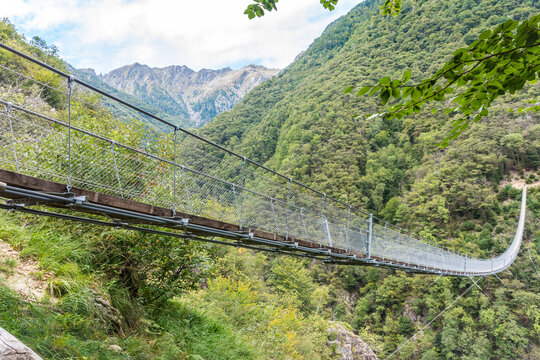Ponte Tibetano Carasc - suspended tibetan bridge that separates the communities of Sementina and Monte Carasso, Canton Ticino, Switzerland