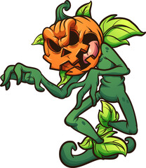 Halloween pumpkin monster walking awkwardly. Vector clip art illustration. All on a single layer.   © Memoangeles