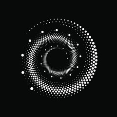 Abstract vector black halftone dots in spiral form. Geometric art. Trendy design element for frame, logo, tattoo, sign, symbol, web, prints, posters, template, pattern and abstract background