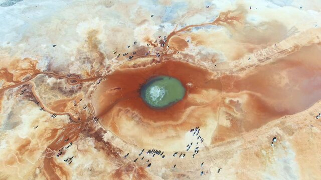 Aerial view of Aiken Spring(Devil's Eye) located in China QingHai. Drone shot footage 4k(UHD).