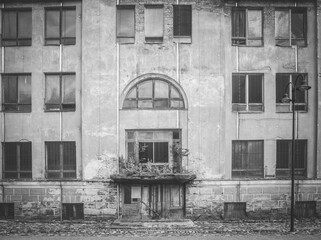 USSR architecture, broken windows, broken glass and lantern