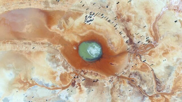 Aerial view of Aiken Spring(Devil's Eye) located in China QingHai. Drone shot footage 4k(UHD).