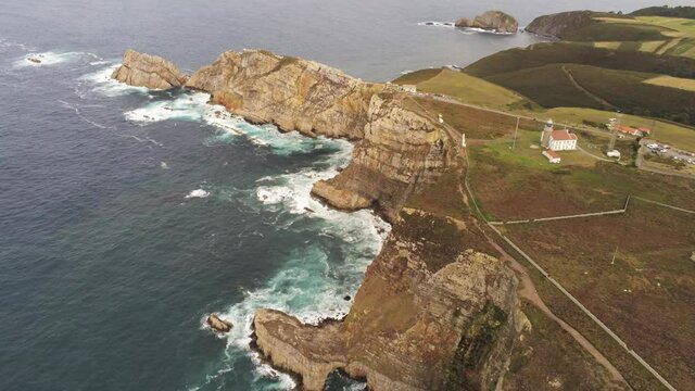 Cliffs in  the coast of Cabo de Pe&ntilde;as,Asturias,Spain. Aerial Drone Footage
